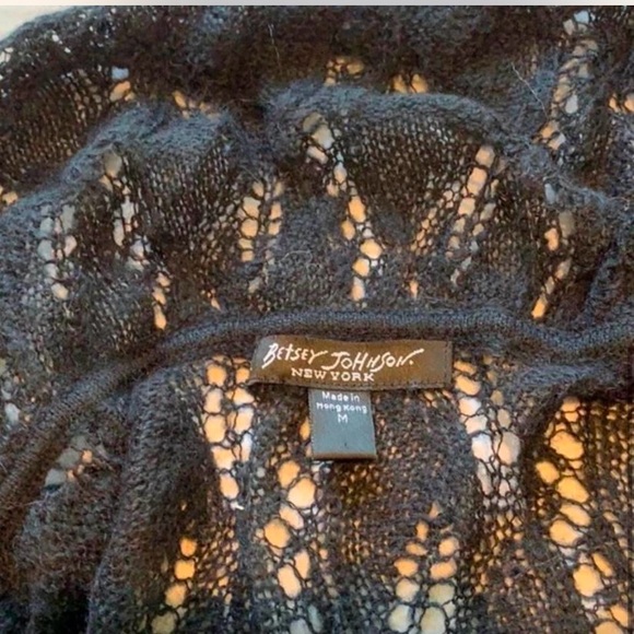 Vintage Y2K Betsey Johnson black crochet cardigan with ribbon M - Picture 3 of 9
